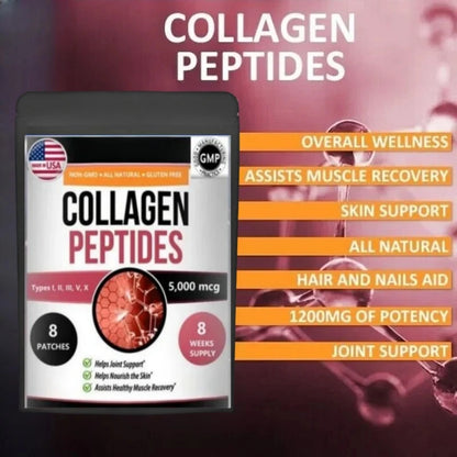 COLLAGEN PEPTIDES Types I, II, III, V, X 5,000mcg Patch Anti-Aging Skin Transdermal Patches