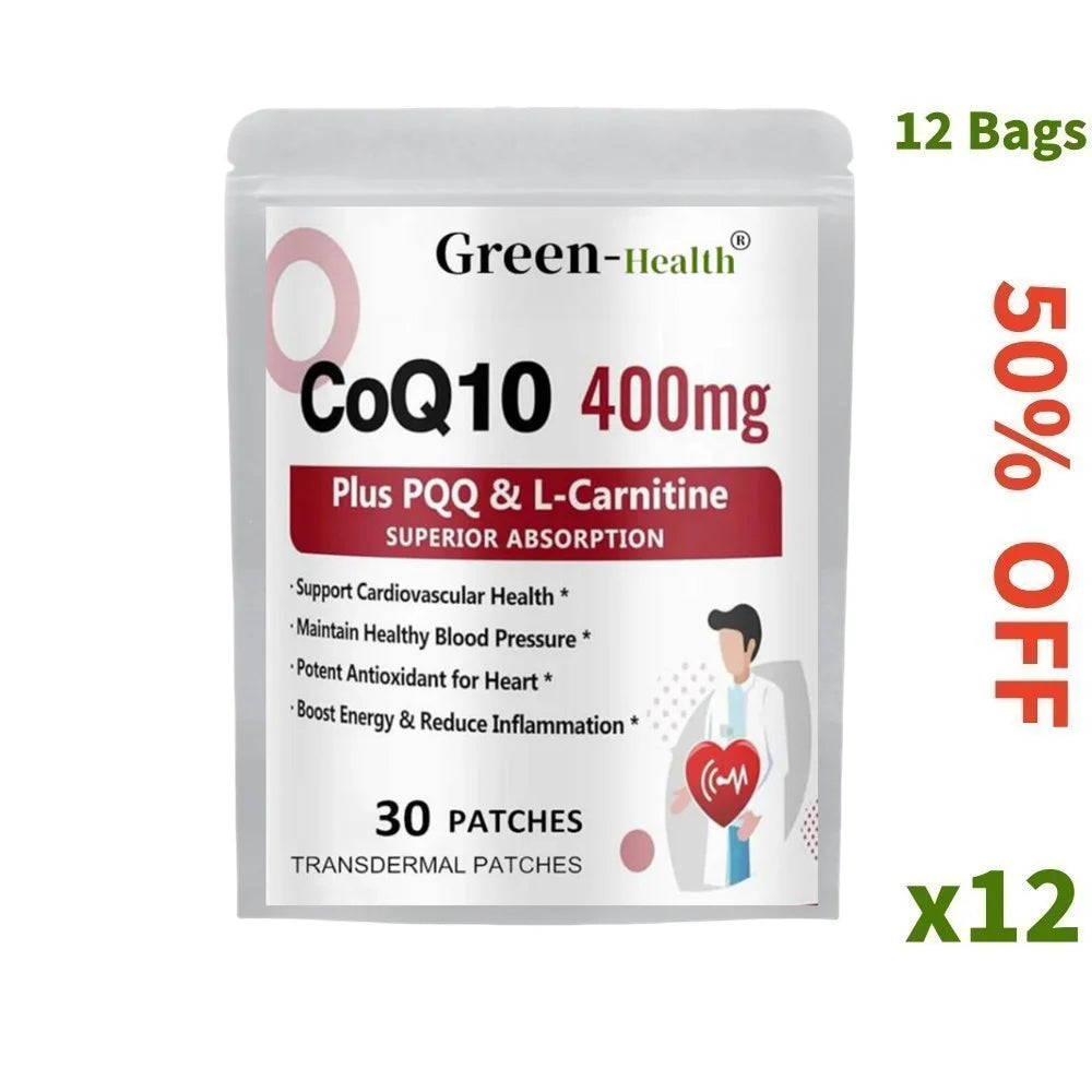 30 Patches CoQ10 Transdermal Patches with PQQ, Supports Heart, Brain, Immune System, Energy