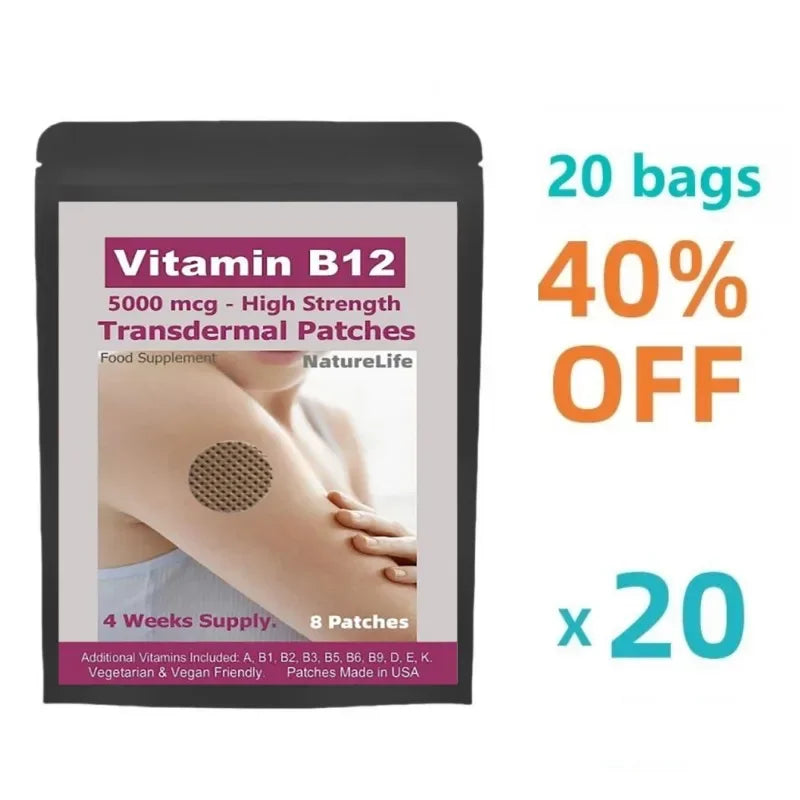 Vitamin B12-5000mcg ( Strength) Plus Additional Vitamins - Transdermal Patches. Patches Made In Usa. 8 Weeks Supply.