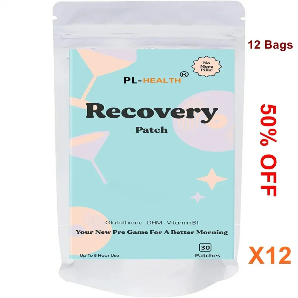 Recovery Transdermal Patches Supports Morning After with Vitamin B1, DHM, Glutathione 30 Patches One Month Supply