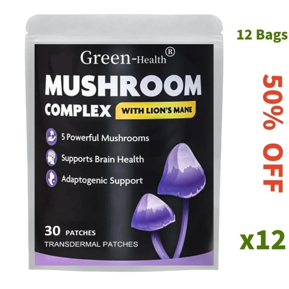 30 Patches 5 in 1 Mushroom Complex Transdermal Patches Lion's Mane, Chaga, Maitake, Shiitake, Reishi Focus & Memory Support