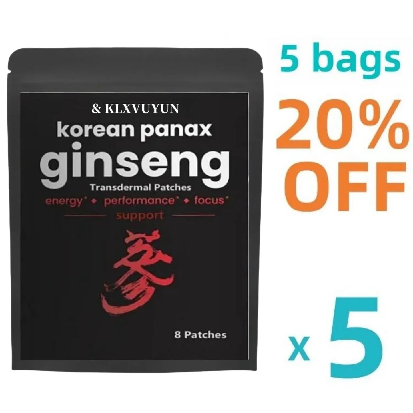 Korean Red Panax Ginseng 5000mcg 8 Transdermal Patches Strength Root ct Powder Supplement With High Ginsenosides