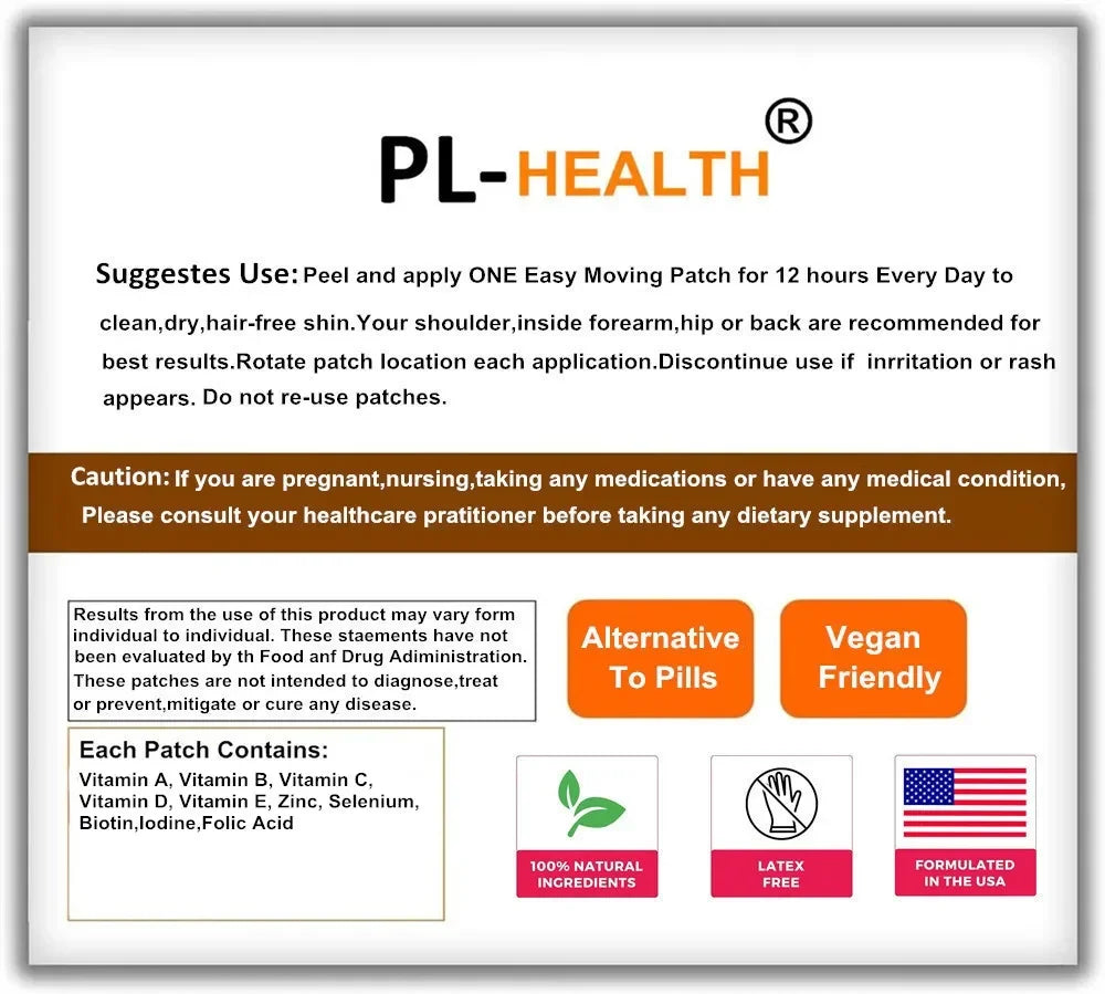 30 Patches Multivitamin Transdermal Patches Vitamins A, B, C, D, E, Biotin for Women Bones, Brain, Heart, Immune & Energy