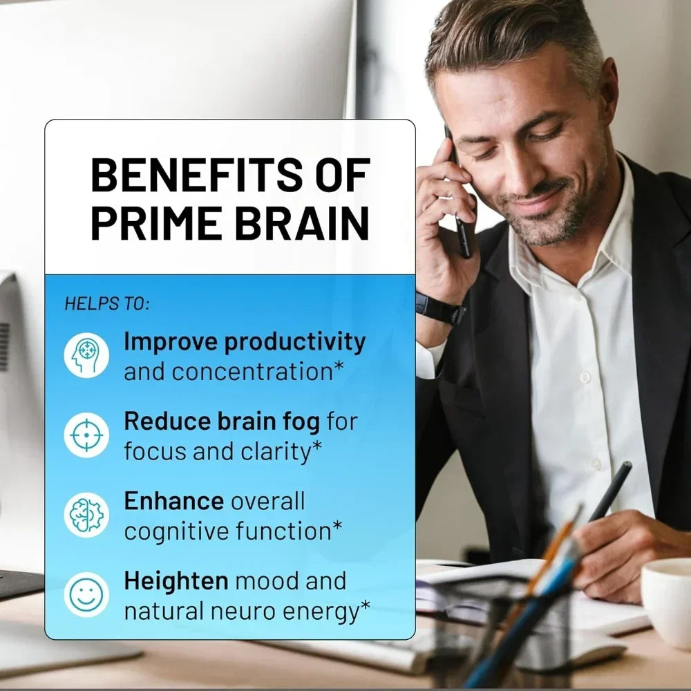 30 Patches Prime Brain Transdermal Patches Ginkgo Biloba, Lion's Mane Mushroom, Vitamin B12 for Memory, Focus Support