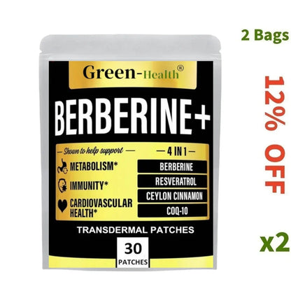 Berberine Transdermal Patches Immune System, Cardiovascular Heart-30 Patches One Month Supply