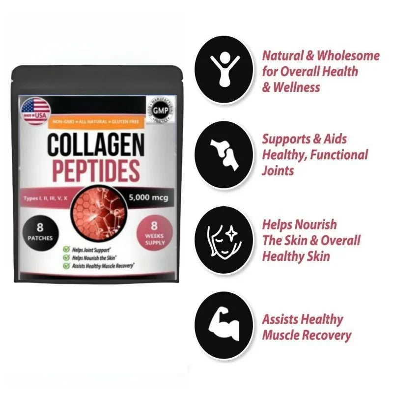 COLLAGEN PEPTIDES Types I, II, III, V, X 5,000mcg Patch Anti-Aging Skin Transdermal Patches