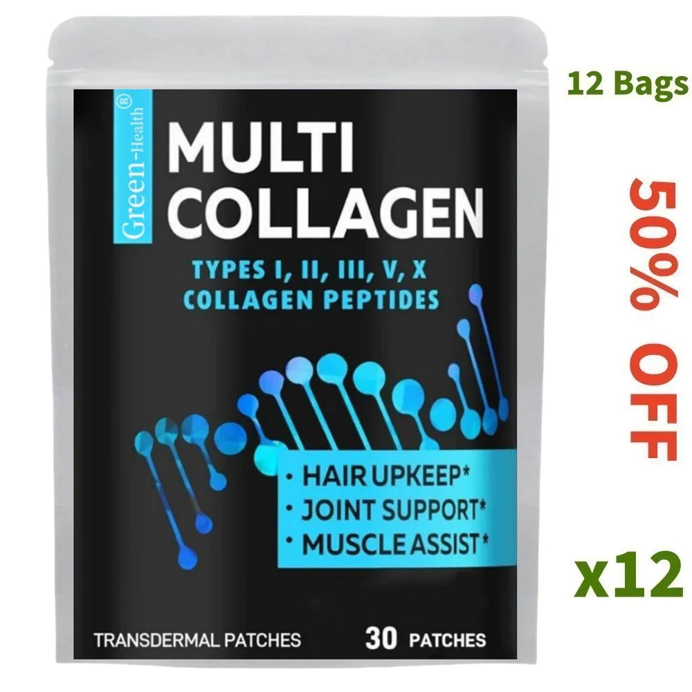 30 Patches Multi Collagen Transdermal Patches Support Skin, Hair, Nail, Joint and Bone Health