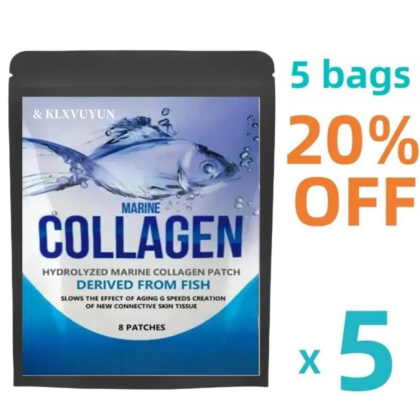 Hydrolyzed Fish Collagen Marine Tablets Skin Anti Ageing Tissue Joints 8 Patches, Transdermal Patches Made In The Usa