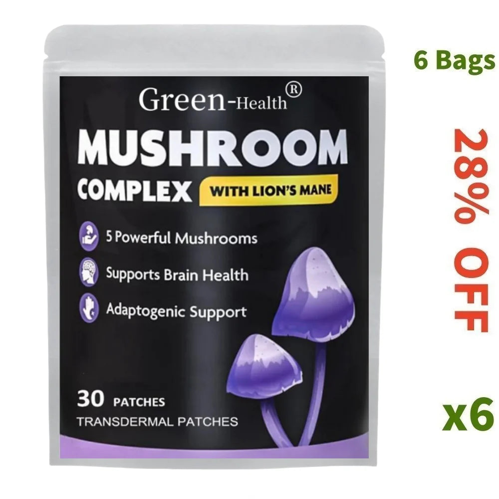 30 Patches 5 in 1 Mushroom Complex Transdermal Patches Lion's Mane, Chaga, Maitake, Shiitake, Reishi Focus & Memory Support