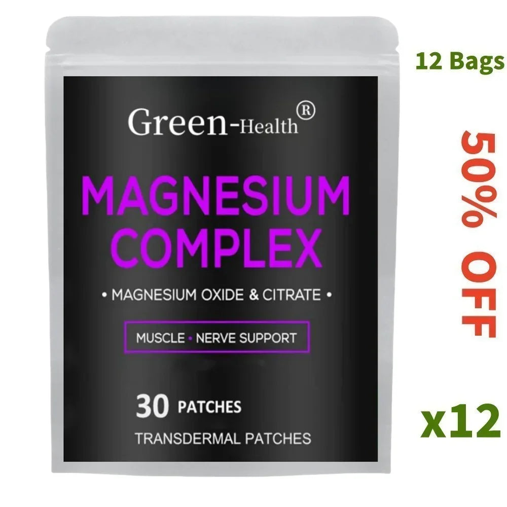 Magnesium Citrate Complex Transdermal Patches Support Bone Strength,Muscles,Energy - 30 Patches One Month Supply