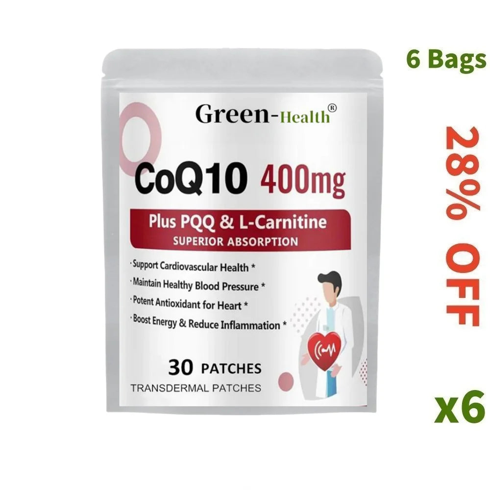 30 Patches CoQ10 Transdermal Patches with PQQ, Supports Heart, Brain, Immune System, Energy