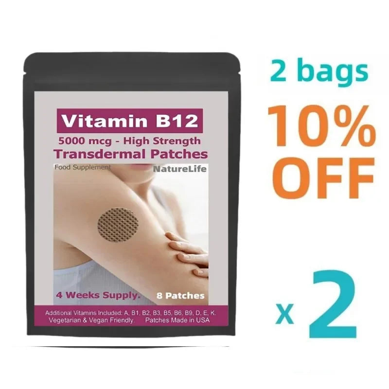 Vitamin B12-5000mcg ( Strength) Plus Additional Vitamins - Transdermal Patches. Patches Made In Usa. 8 Weeks Supply.