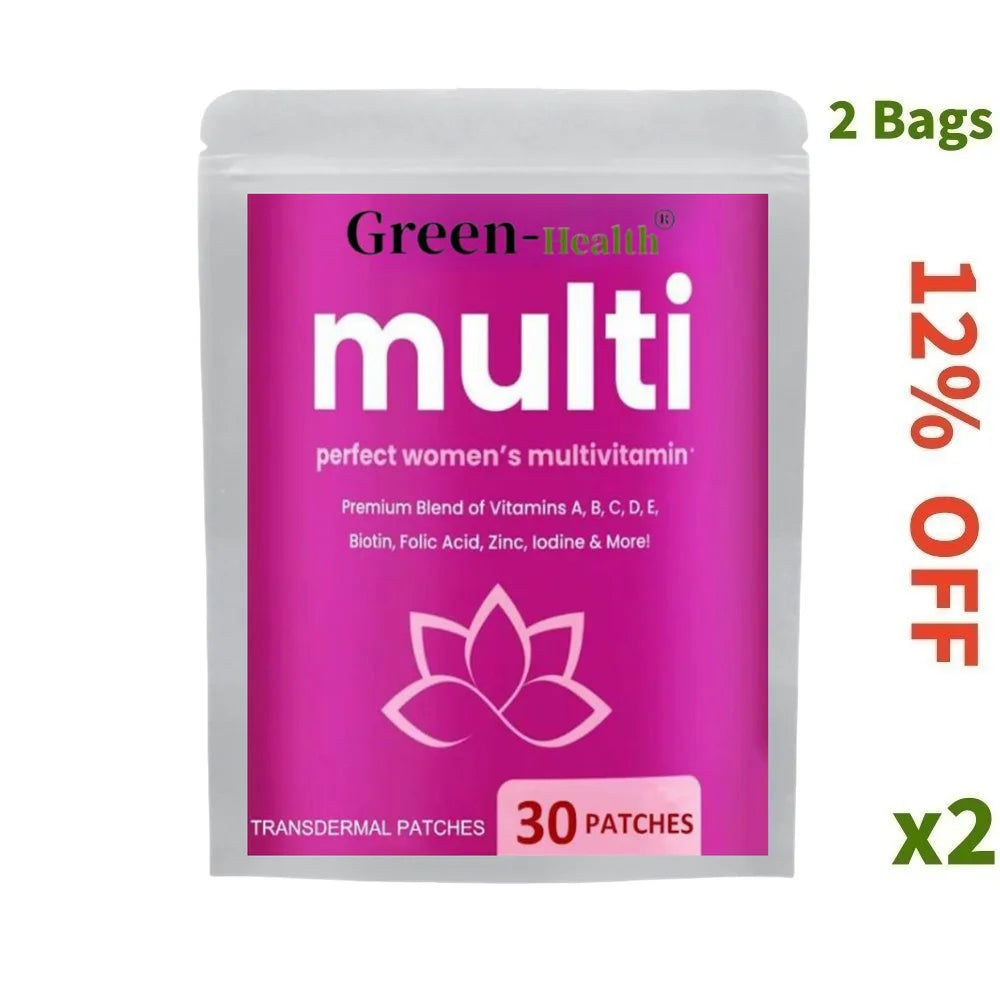 30 Patches Multivitamin Transdermal Patches Vitamins A, B, C, D, E, Biotin for Women Bones, Brain, Heart, Immune & Energy