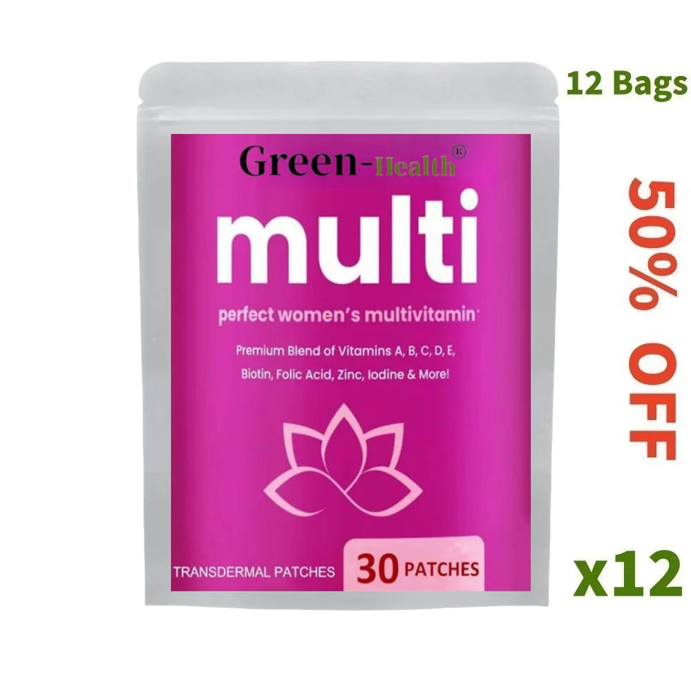 30 Patches Multivitamin Transdermal Patches Vitamins A, B, C, D, E, Biotin for Women Bones, Brain, Heart, Immune & Energy