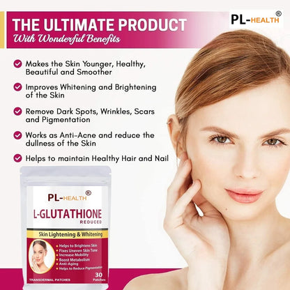 30 Patches L-Glutathione Transdermal Patches  Skin Whitening and Lightening with Vitamin C & E, Biotin