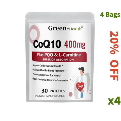 30 Patches CoQ10 Transdermal Patches with PQQ, Supports Heart, Brain, Immune System, Energy