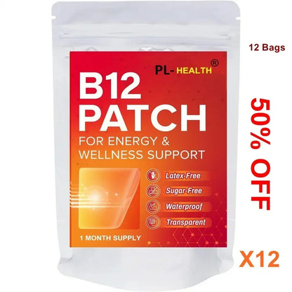 B12 Patch (Pack of 30), Transdermal Patches Daily B12 Patches, Self-Adhesive Natural Blend Patches, 1 Month Supply