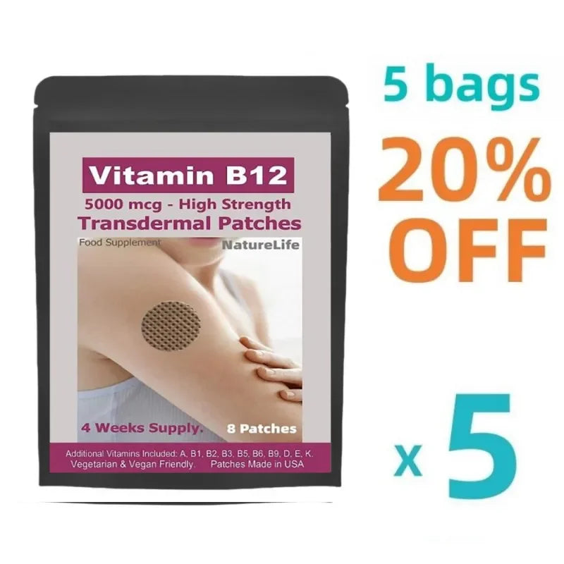 Vitamin B12-5000mcg ( Strength) Plus Additional Vitamins - Transdermal Patches. Patches Made In Usa. 8 Weeks Supply.