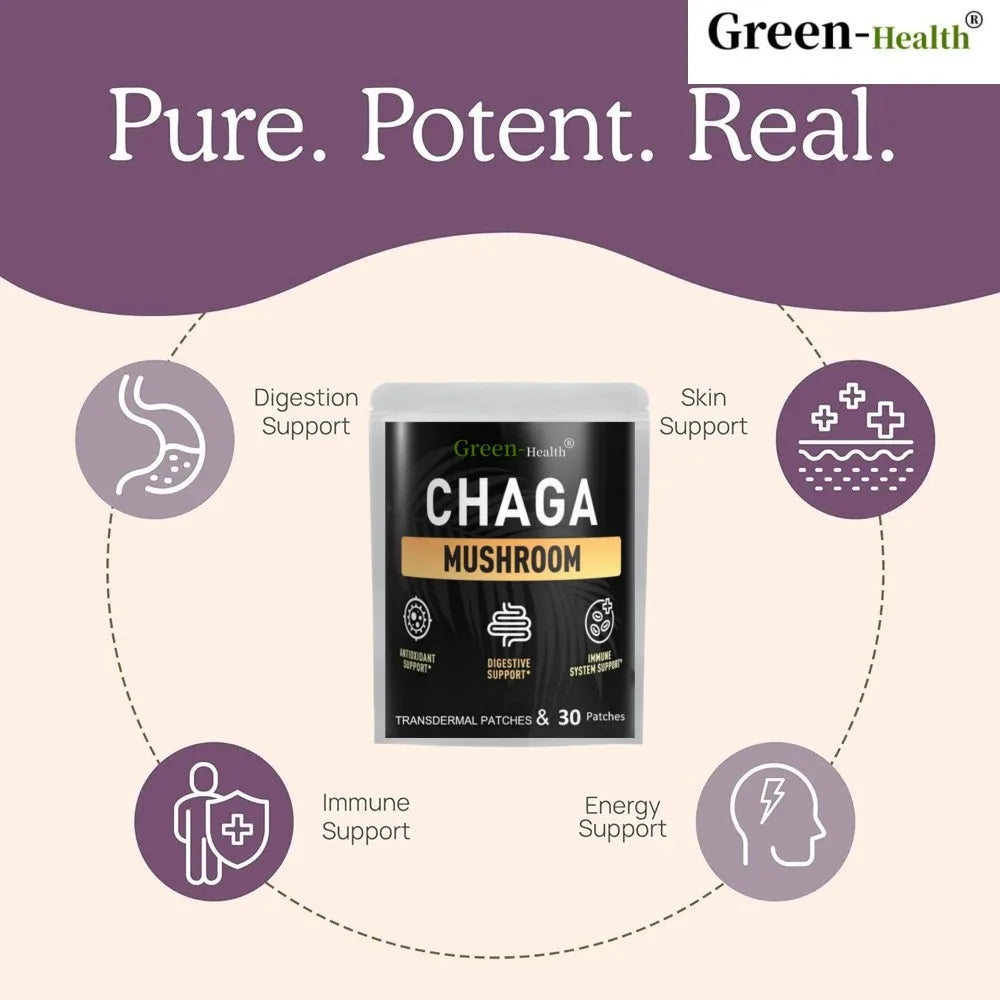 Chaga Mushroom Transdermal Patches for Digestion, Energy, & Immune Support-30 Patches One Month Supply