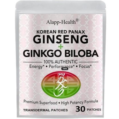 30 Patches Korean Red Panax Ginseng Transdermal Patches With Ginkgo Biloba Energy, Performance Focus for Men & Women