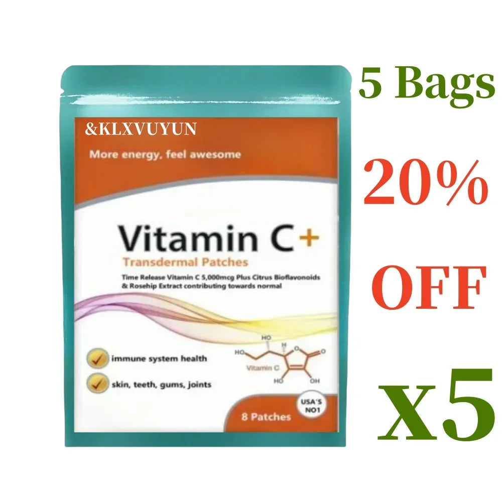 Vitamin C+ 5,000mcg - With Rosehip+bioflavonoids - 8 Transdermal Patches. Patches Made In Usa. 8 Weeks Supply.