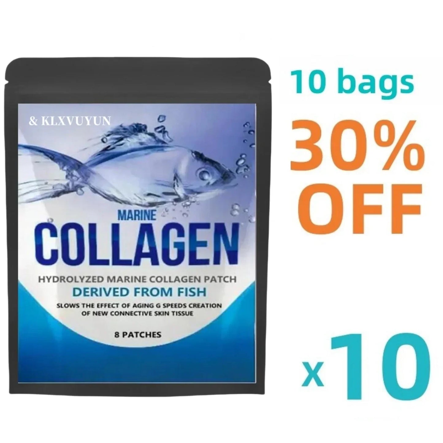 Hydrolyzed Fish Collagen Marine Tablets Skin Anti Ageing Tissue Joints 8 Patches, Transdermal Patches Made In The Usa