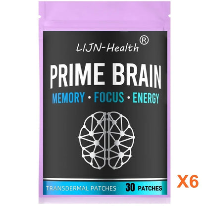 30 Patches Prime Brain Transdermal Patches Ginkgo Biloba, Lion's Mane Mushroom, Vitamin B12 for Memory, Focus Support