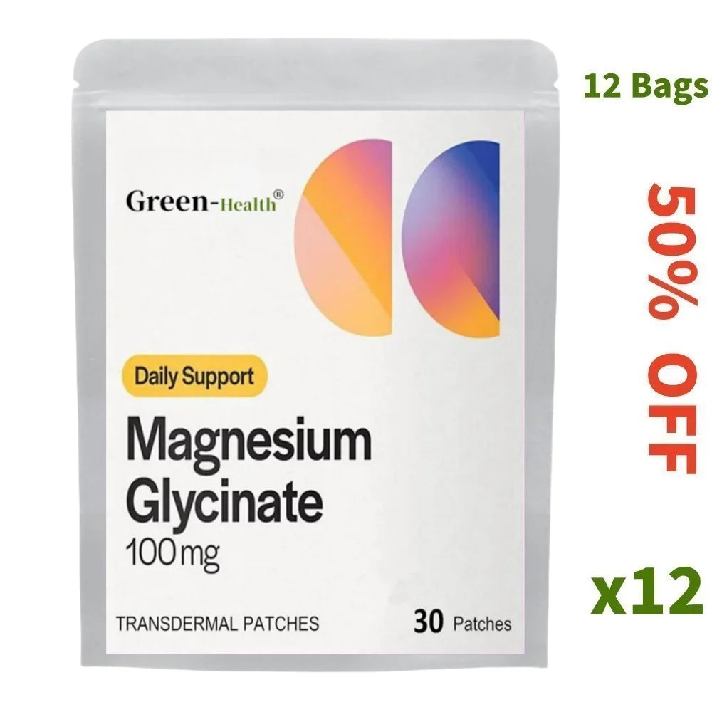 30 Patches Magnesium Glycinate Transdermal Patches for Stress, Nerves, Sleep, Muscles, Metabolism